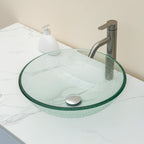 Sarlai 16.5''x16.5'' Artistic Round Tempered Glass Bathroom Vessel Sink, Vanity Countertop Basin with Pop-up Drain