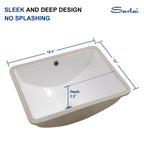 Sarlai 18'' x 14'' White Ceramic Undermount Rectangular Bathroom Sink