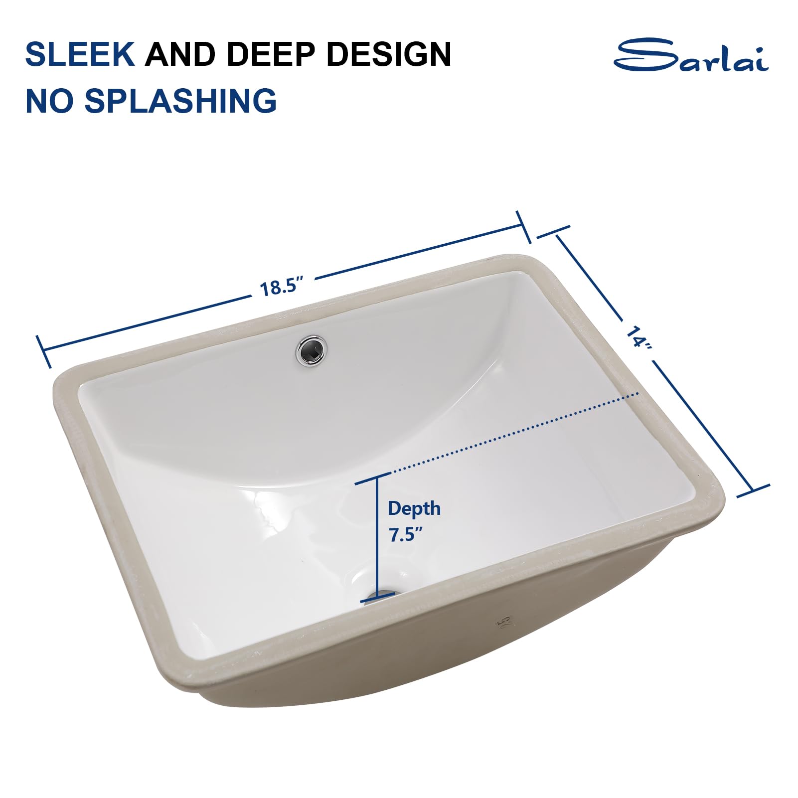 Sarlai 18'' x 14'' White Ceramic Undermount Rectangular Bathroom Sink