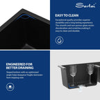 Sarlai 33''x19'' 50/50 Double Bowl Matte Black Granite Composite Kitchen Sink, Undermount Quartz Under Counter Basin with Complete Accessories