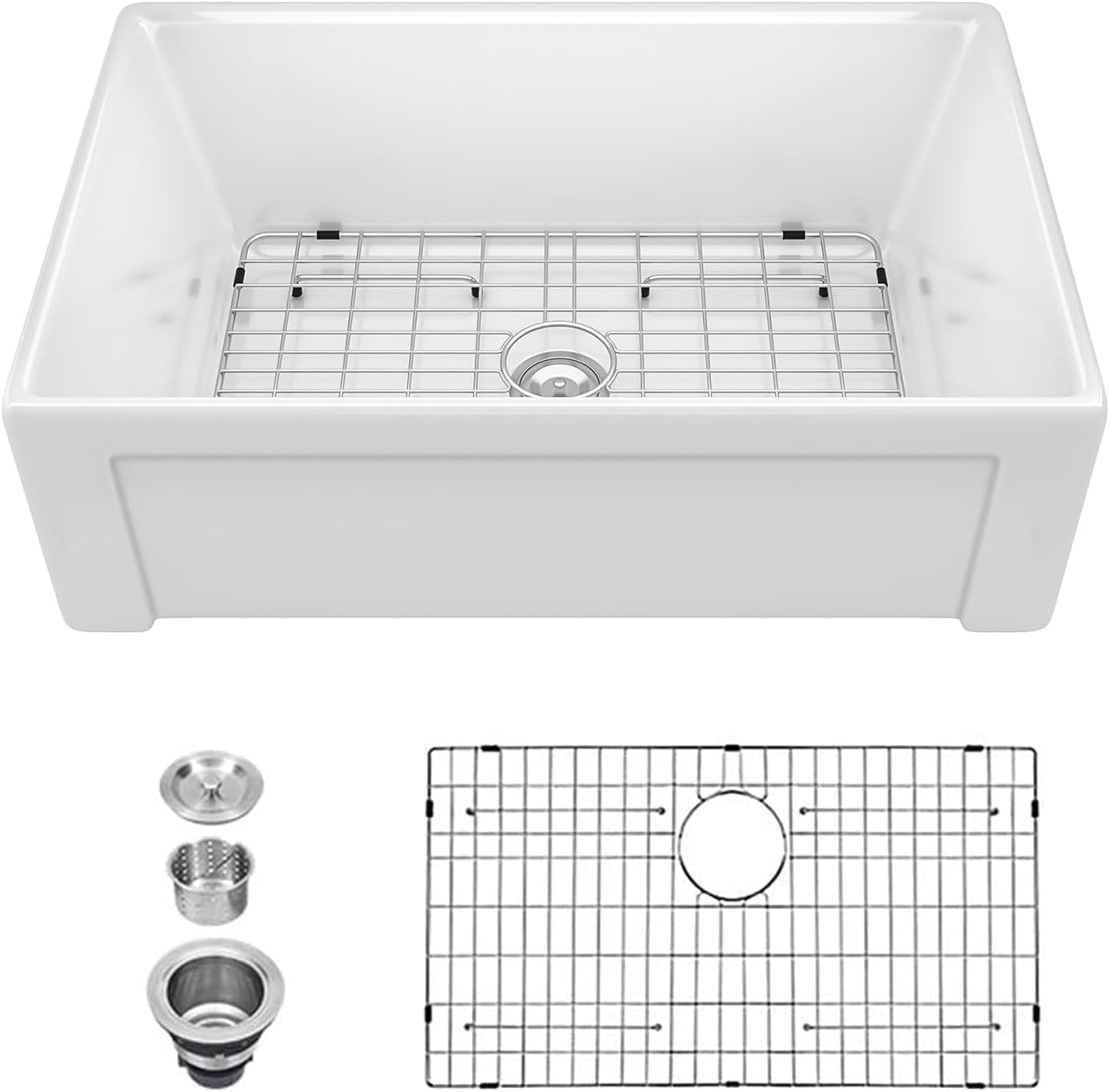 Sarlai 3'' Porcelain Apron-Front Single Bowl Fireclay Farmhouse Sink Main image