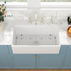 Sarlai 36''x20'' Reversible Apron Front White Fireclay Farmhouse Sink, Single Bowl Vitreous Porcelain Farm Kitchen Basin