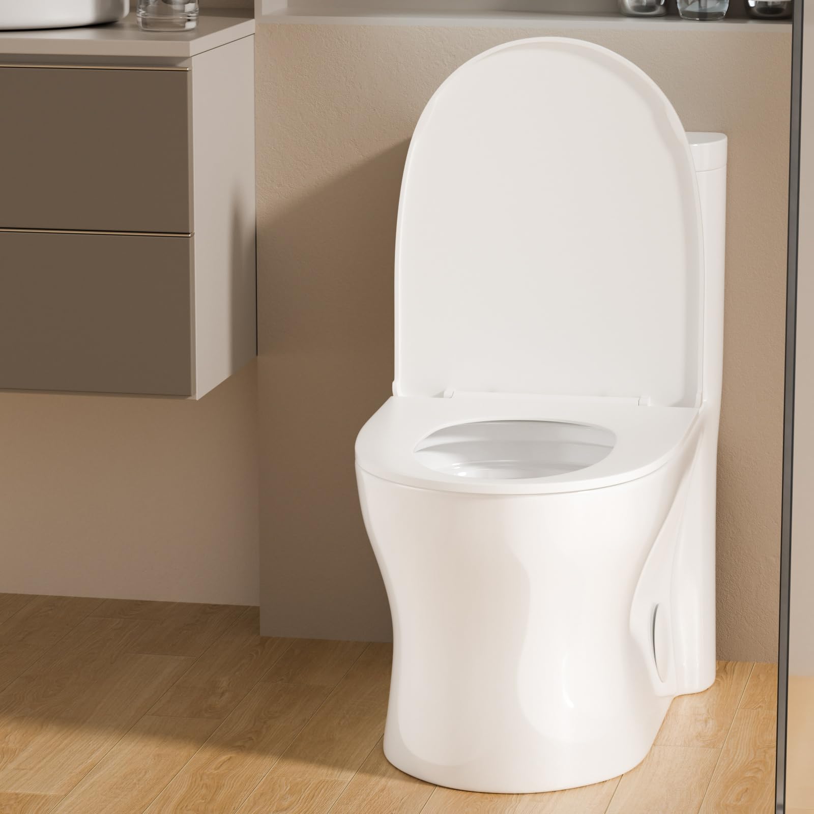Sarlai One Piece Elongated ADA Height 17.3'' Comfort Chair Toilet, Dual Flush 1.1/1.6 GPF White Ceramic, 12'' Rough-In