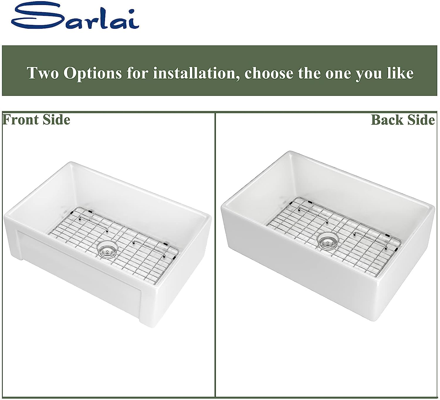 Sarlai 30'' x 20'' Ceramic Porcelain Single Bowl Apron-Front Fireclay Farmhouse Sink