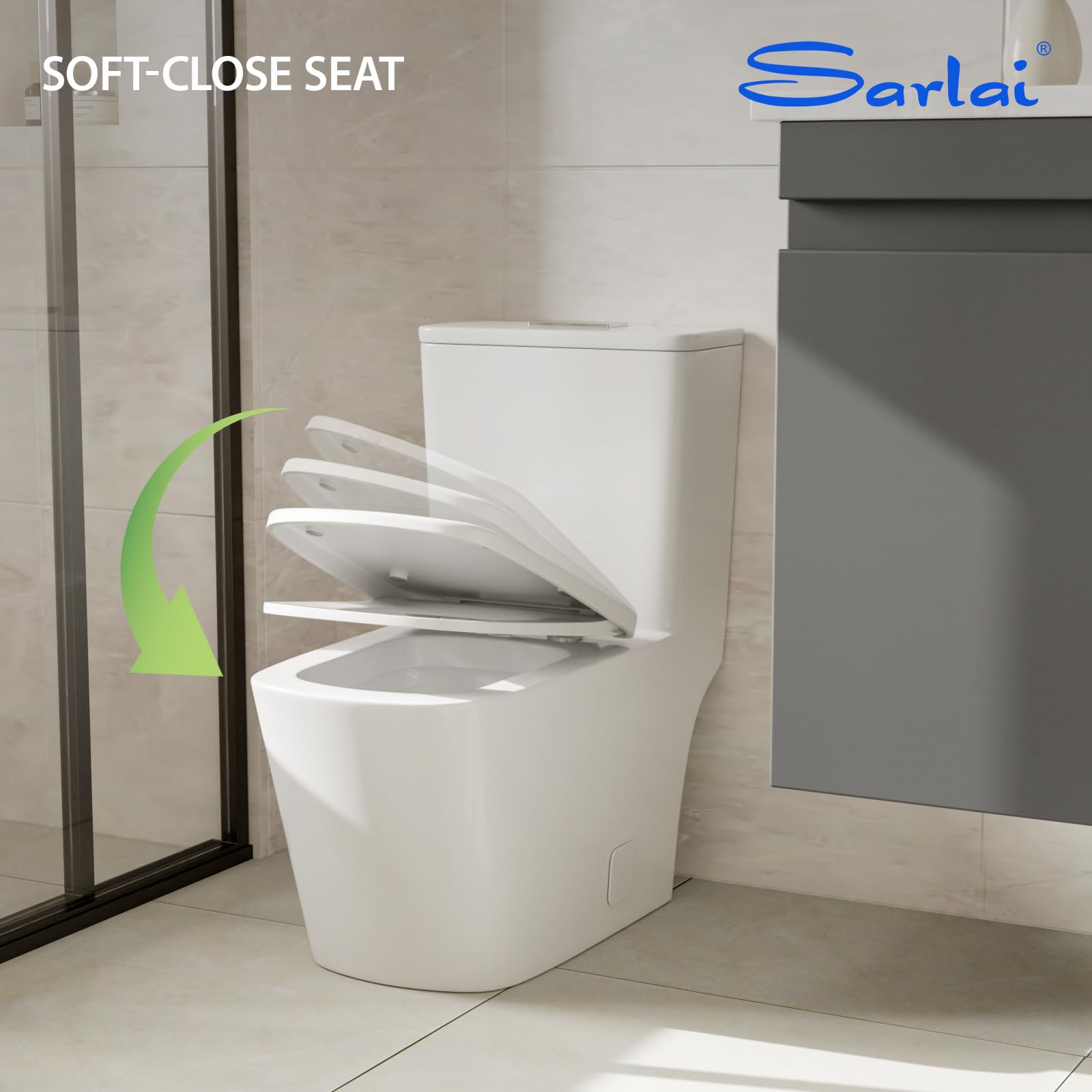 Sarlai White Elongated Modern One Piece Toilet - MTLD-818