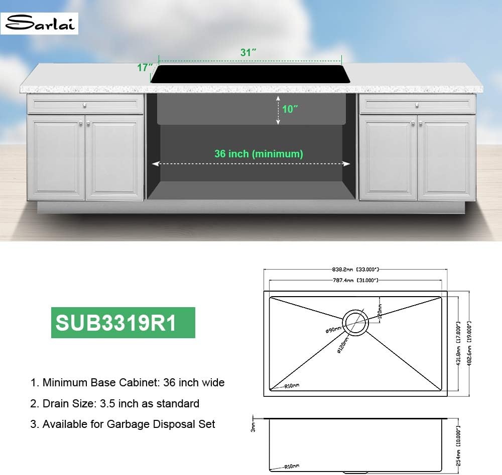 Sarlai 33'' Stainless Steel Single Bowl Gunmetal Black Undermount Kitchen Sink
