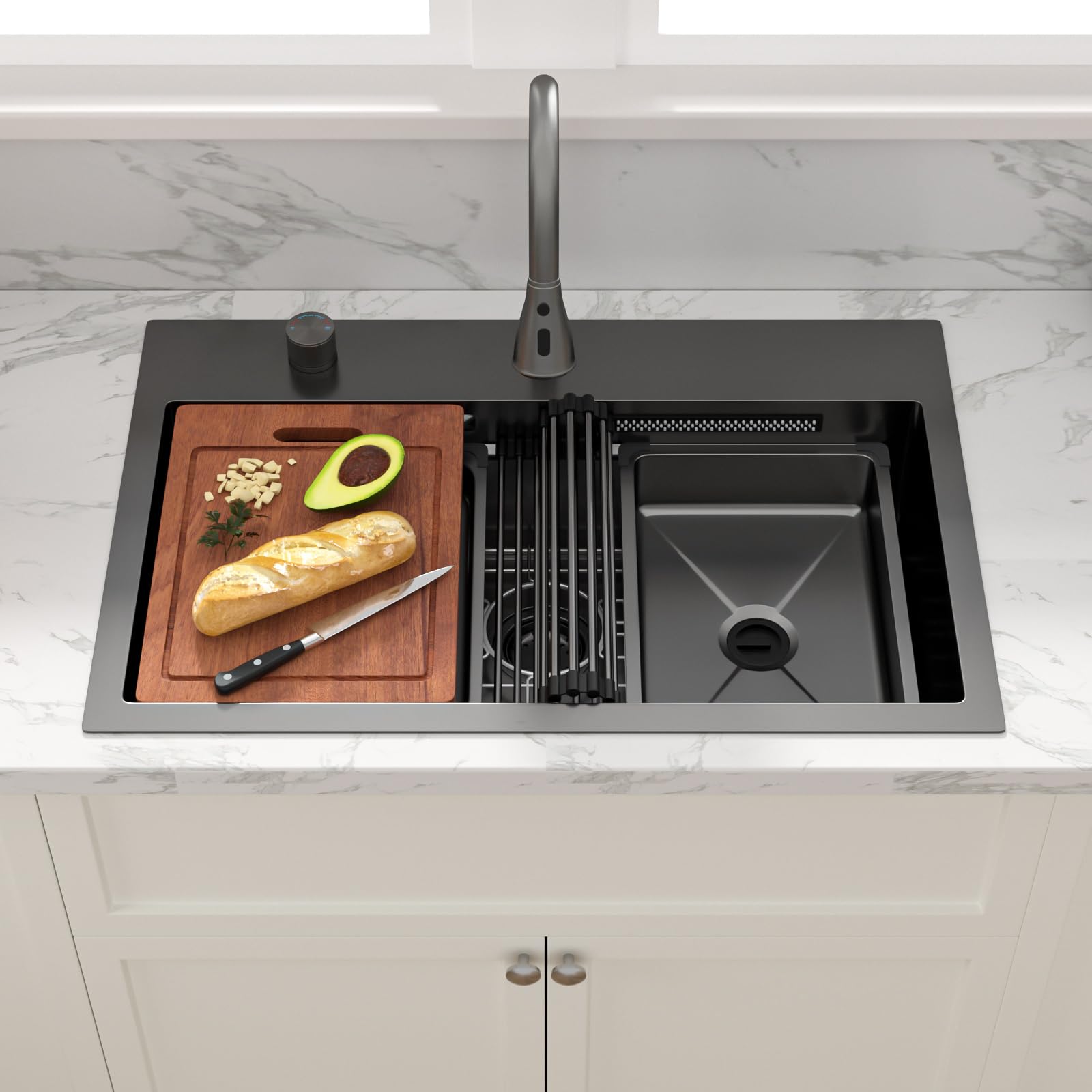Sarlai 31'' Stainless Steel Single Bowl Topmount Waterfall Workstation Kitchen Sink