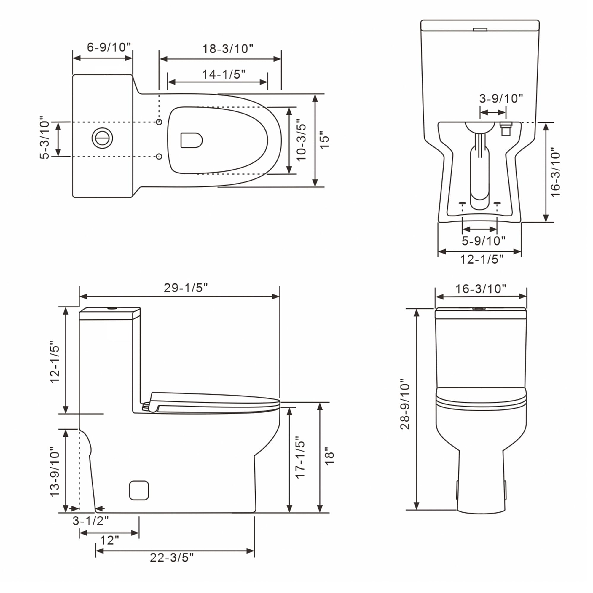 Sarlai White Elongated Modern One Piece Toilet - MTLD-0311