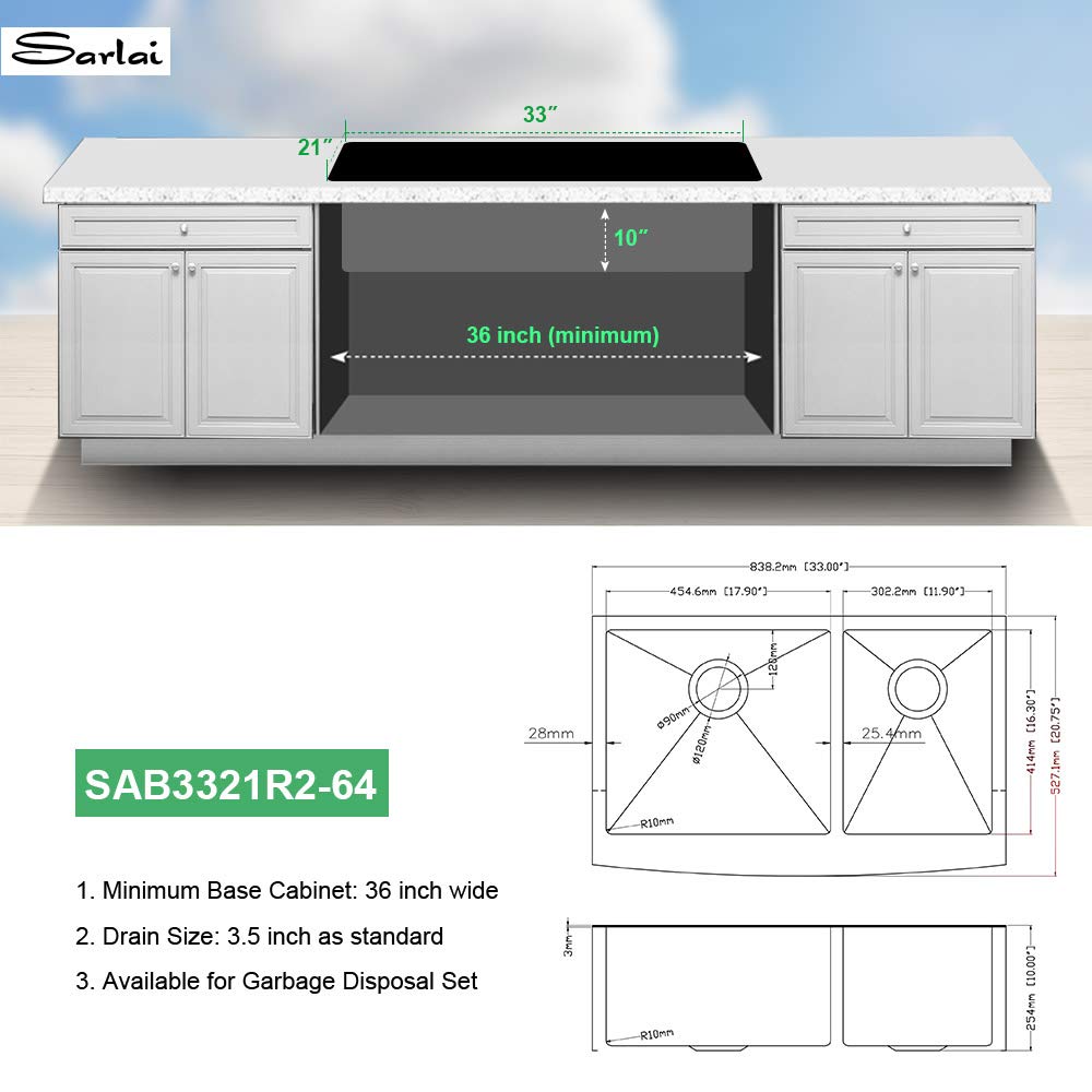 Sarlai 33'' Double Bowl 60/40 Gunmetal Black Apron Front Stainless Steel Farmhouse Sink