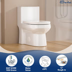 Sarlai Compact One Piece Elongated Toilet for Small Bathroom, Comfort Chair Height Dual Flush 1.1/1.6 GPF White Ceramic, 12'' Rough-In