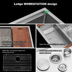 Sarlai 30in Stainless Steel Low Divide Double Bowl 60/40 Apron Front Workstation Farmhouse Sink