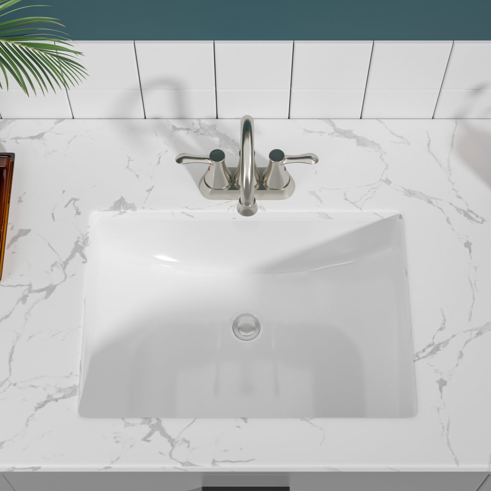Sarlai 21in Rectangular Modern White Ceramic Undermount Bathroom Vessel Sink with Overflow