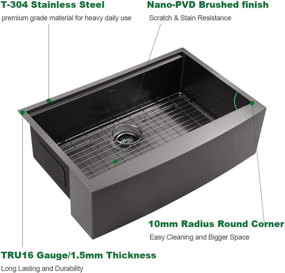 Sarlai 36'' x 22'' Black Stainless Steel Apron Front Workstation Farmhouse Sink