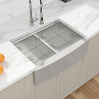 Sarlai 30in Double Bowl Apron Front Stainless Steel Workstation Kitchen Farm Sink