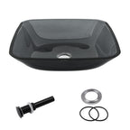 Sarlai 16''x16'' Grey Rectangular Tempered Glass Bathroom Vessel Sink, Countertop Basin with Pop-up Drain Combo