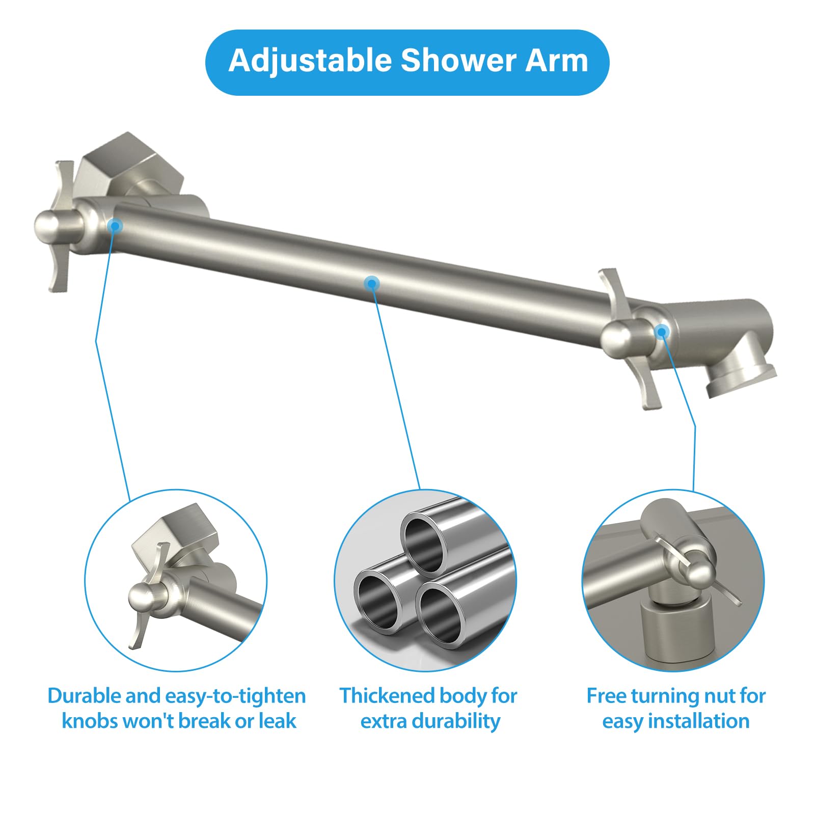 Sarlai 12'' Solid Square Ultra Thin 304 Stainless Steel Rain Shower Head, Brushed Nickel Finish with 11'' Solid Brass Adjustable Extension Shower Arm