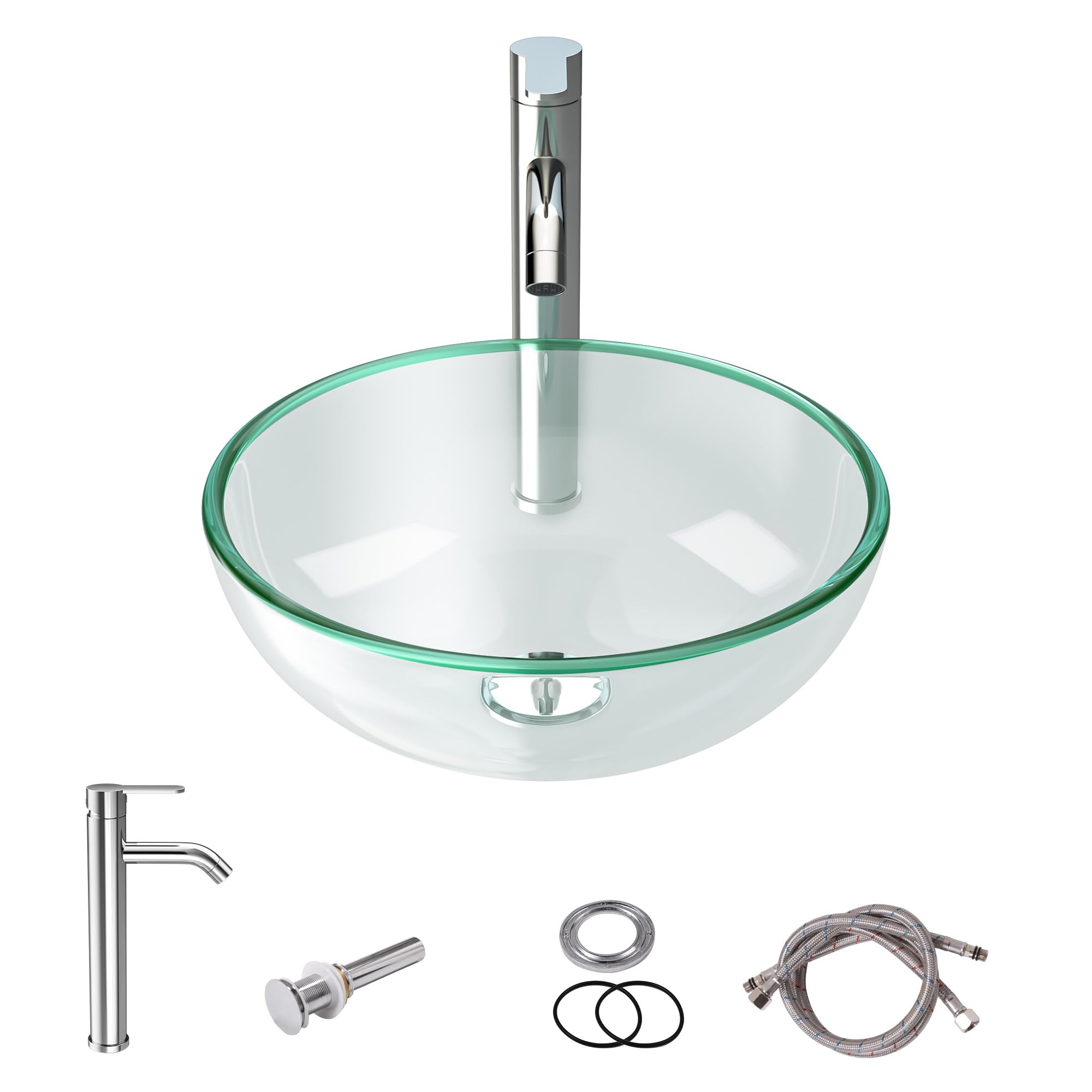 Sarlai 16.5''x16.5'' Transparent Round Tempered Glass Bathroom Vessel Sink, Countertop Basin with Faucet & Pop-up Drain Combo Secondary image
