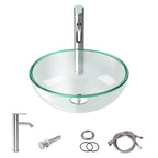 Sarlai 16.5''x16.5'' Transparent Round Tempered Glass Bathroom Vessel Sink, Countertop Basin with Faucet & Pop-up Drain Combo