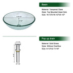 Sarlai 16.5''x16.5'' Artistic Round Tempered Glass Bathroom Vessel Sink, Vanity Countertop Basin with Pop-up Drain