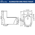Sarlai One Piece Elongated ADA Height 17.3'' Comfort Chair Toilet, Dual Flush 1.1/1.6 GPF White Ceramic, 12'' Rough-In