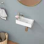 Sarlai 15''x7'' Floating Wall Hang White Porcelain Ceramic Bathroom Vessel Sink-Left Hand