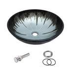 Sarlai 16.5''x16.5'' Black Round Tempered Glass Bathroom Vessel Sink, Countertop Basin with Pop-up Drain Combo