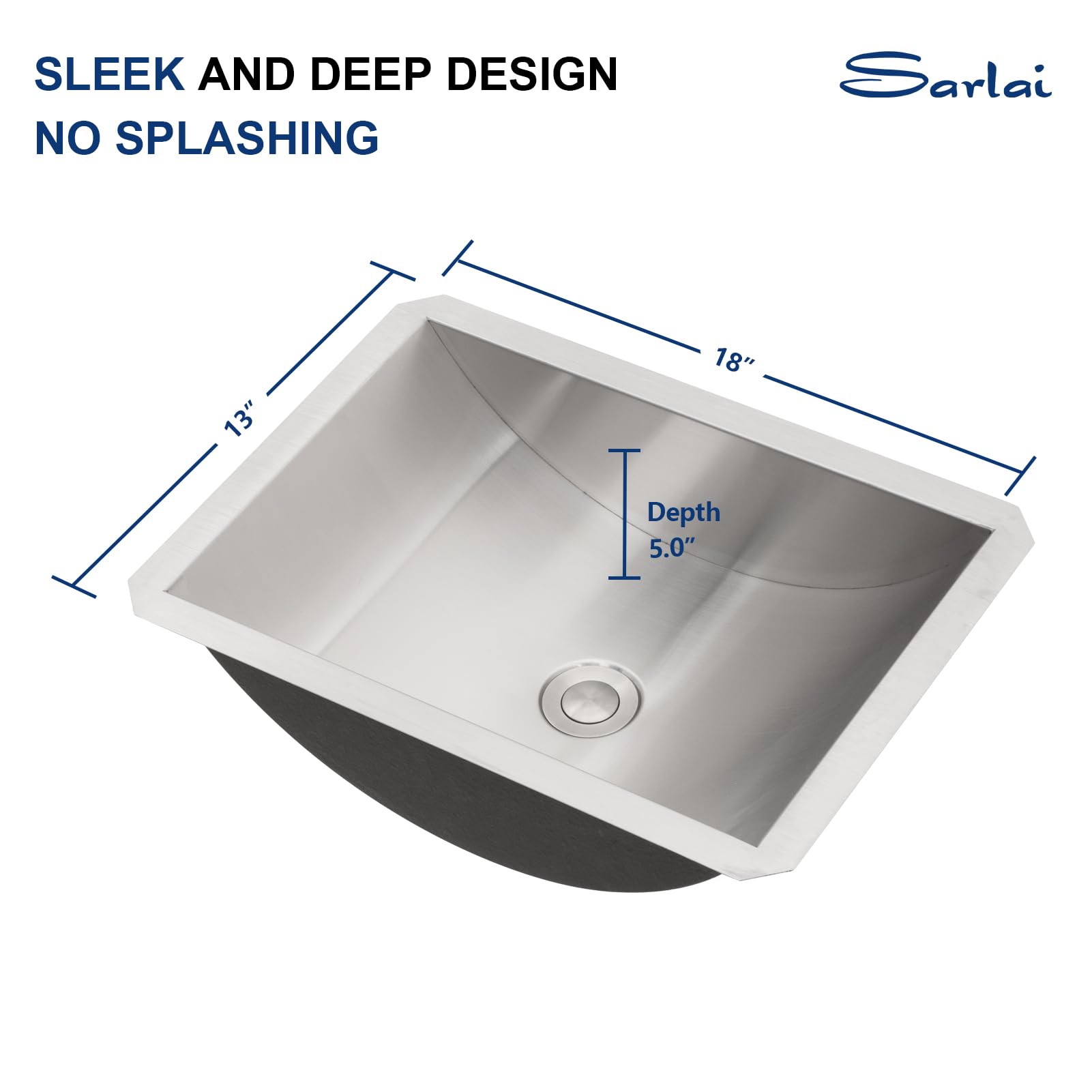 Sarlai 18'' Stainless Steel Undermount Rectangle Bathroom Sink with Drain