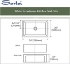 Sarlai 30'' x 20'' Ceramic Porcelain Single Bowl Apron-Front Fireclay Farmhouse Sink