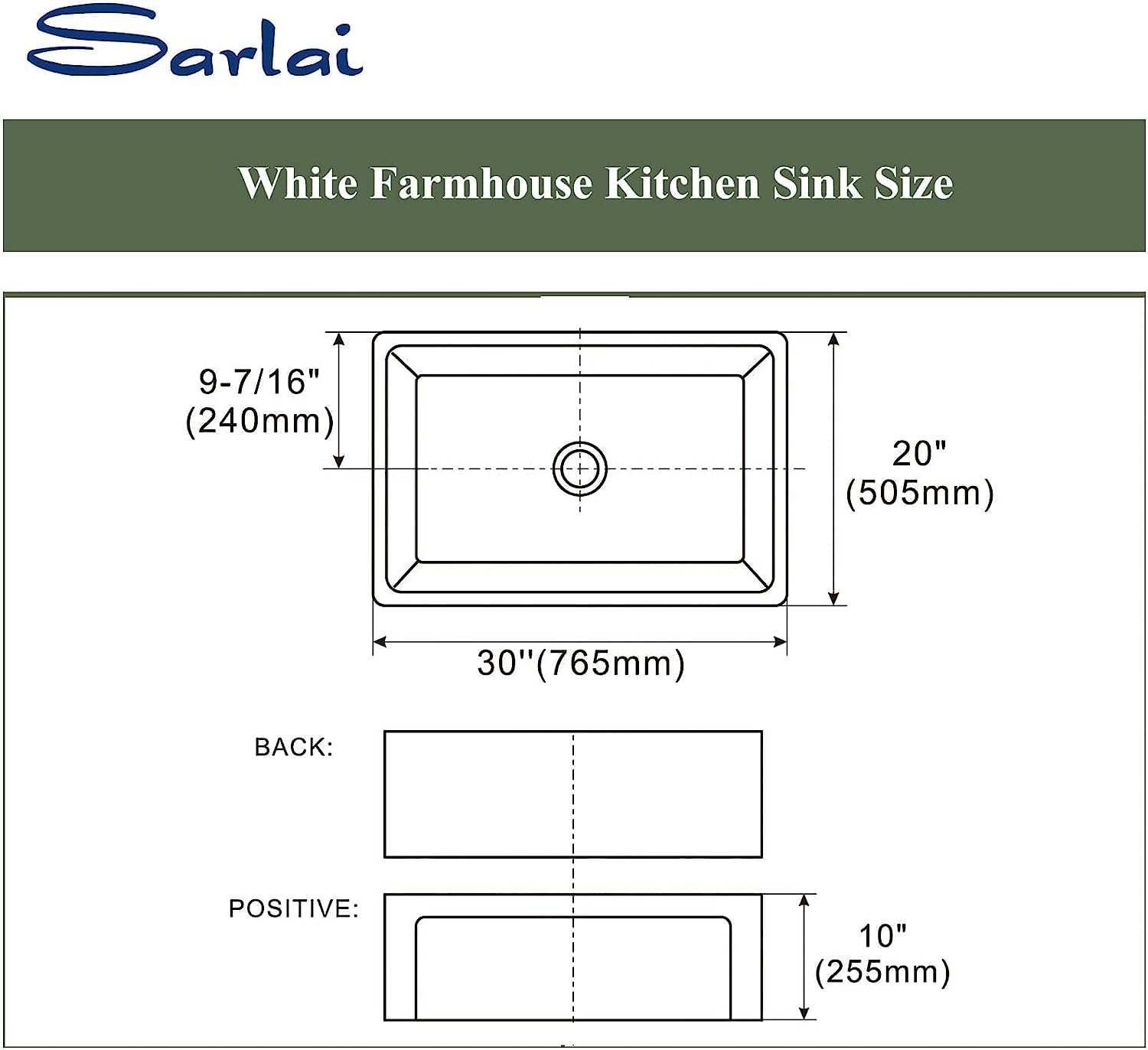 Sarlai 30'' x 20'' Ceramic Porcelain Single Bowl Apron-Front Fireclay Farmhouse Sink