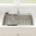 Sarlai 33''x22'' Deep Drop-In Stainless Steel Kitchen Sink, 16 Gauge Topmount Single Bowl with Cup Rinser, Soap Dispenser & Faucet