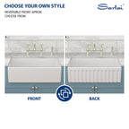 Sarlai 33''x18'' Reversible Apron Front White Fireclay Farmhouse Sink, Single Bowl Undermount Ceramic Kitchen Farmer Basin