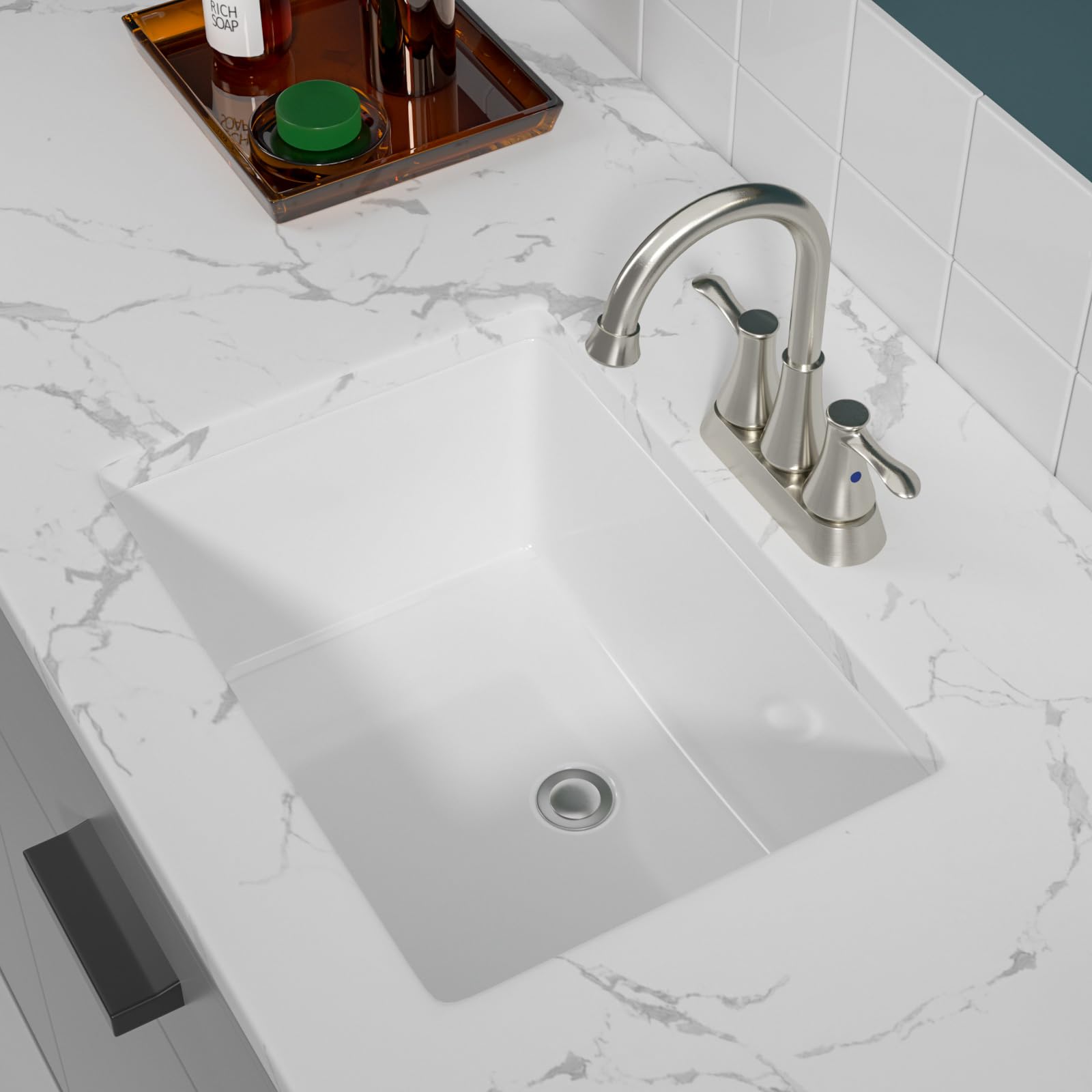 Sarlai Undermount Bathroom Sink - 20 x 14.5 inch Rectangular Vessel Sink Undermount Sink Modern White Ceramic Rectangle Sink, Under Counter Vanity Sink Art Basin with Overflow
