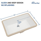 Sarlai 21in White Ceramic Rectangular Undermount Bathroom Vessel Sink with Overflow