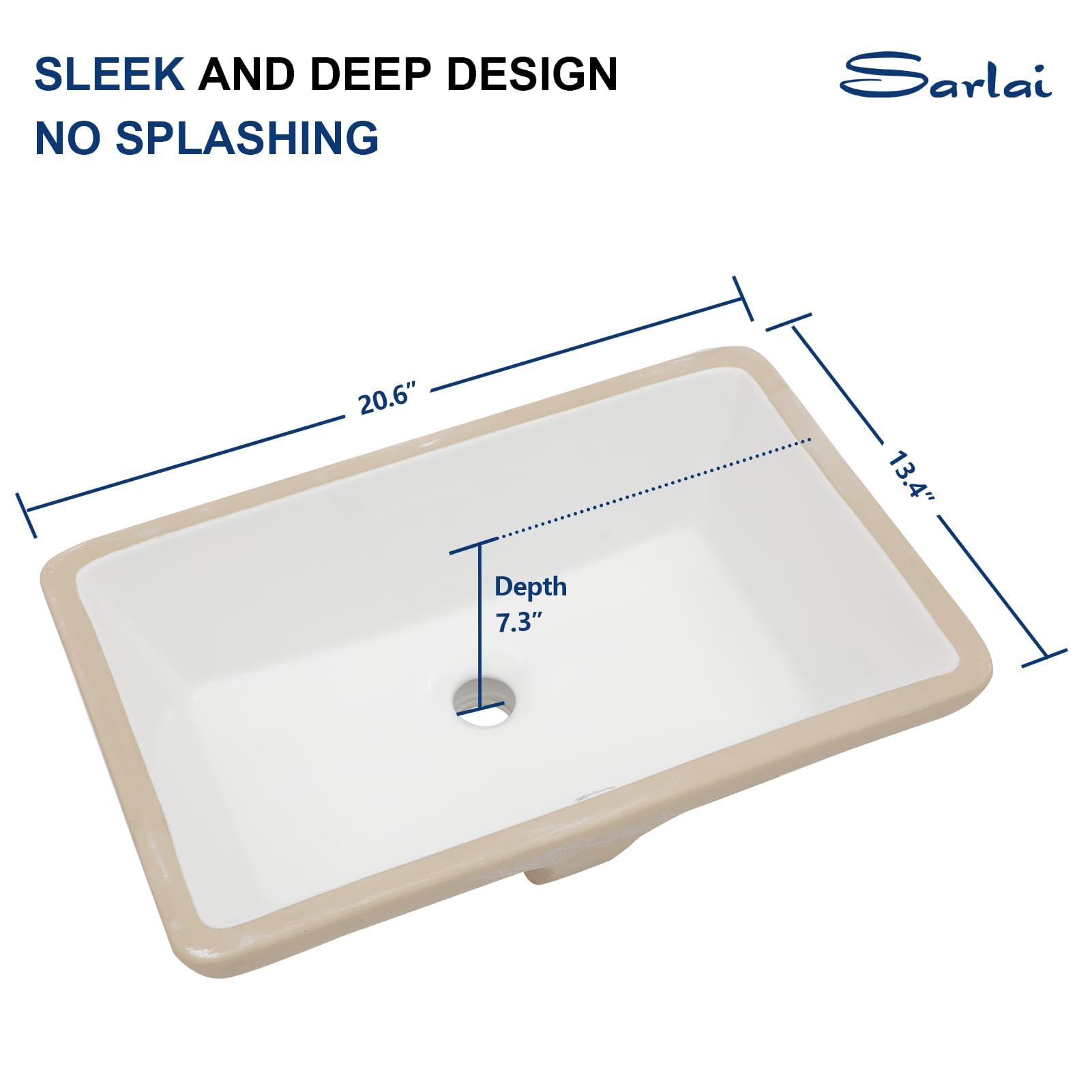 Sarlai 21in White Ceramic Rectangular Undermount Bathroom Vessel Sink with Overflow