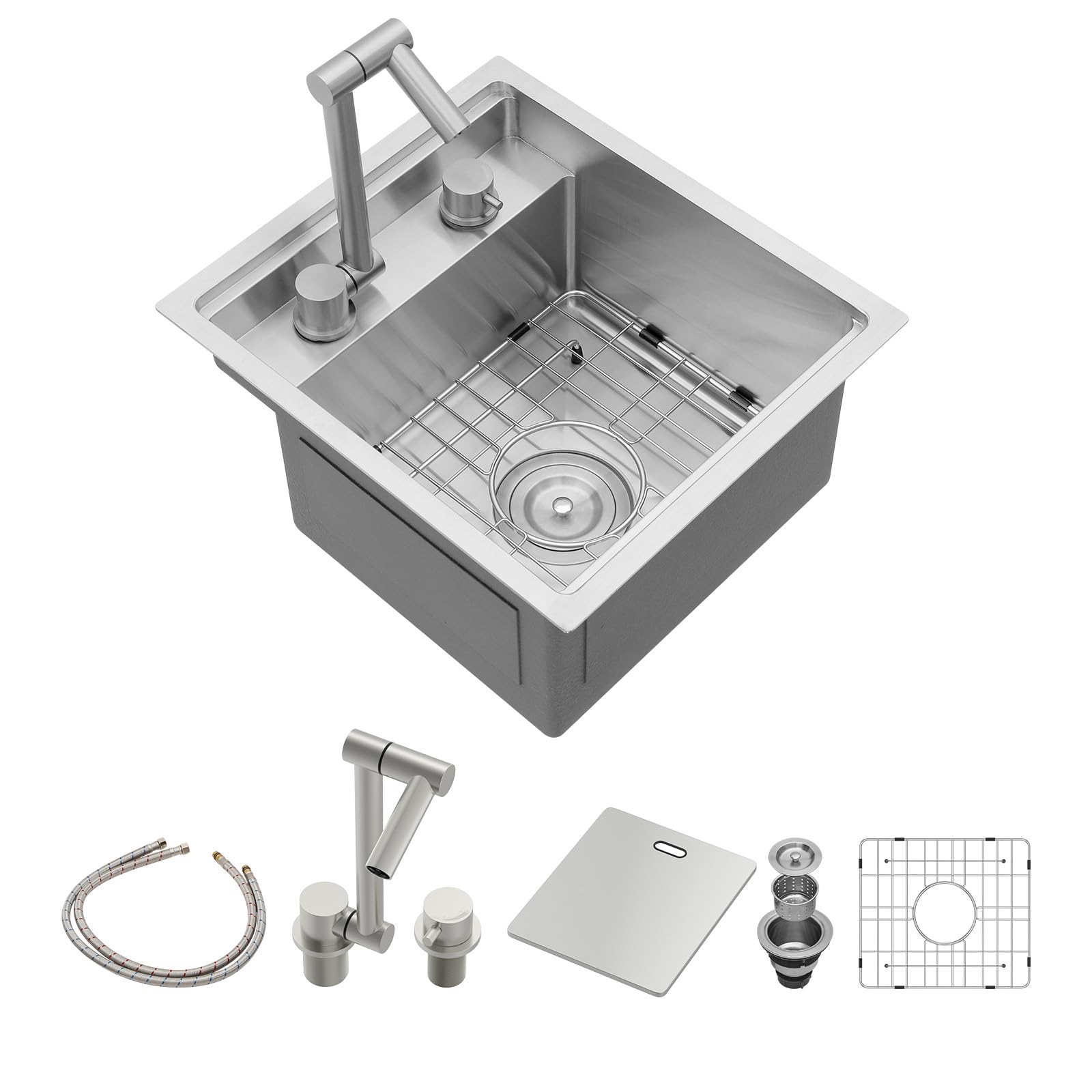 Sarlai 15'' x 17'' Undermount Workstation Single Bowl Stainless Steel Bar Sink