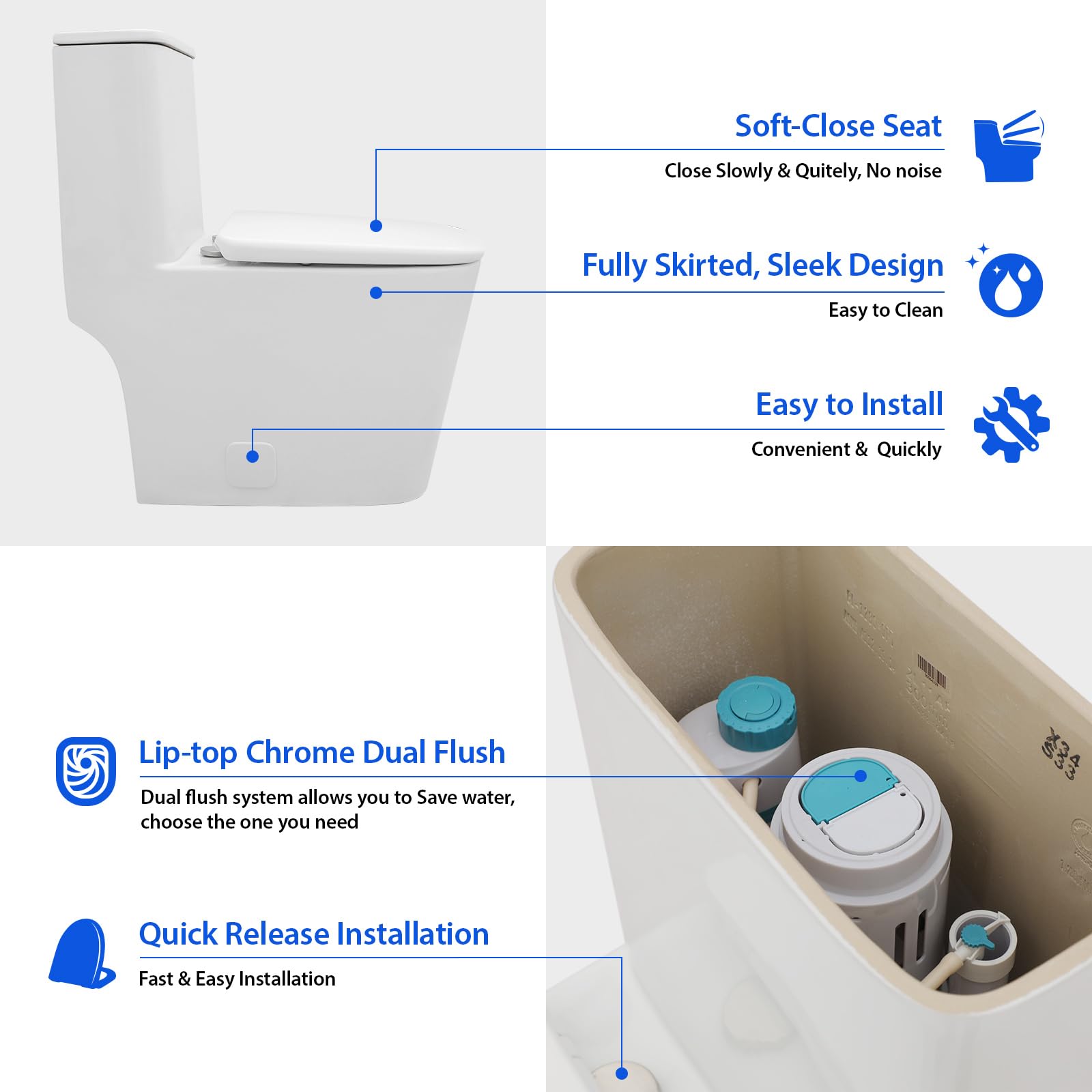 Sarlai White Elongated Modern One Piece Toilet - MTLD-818