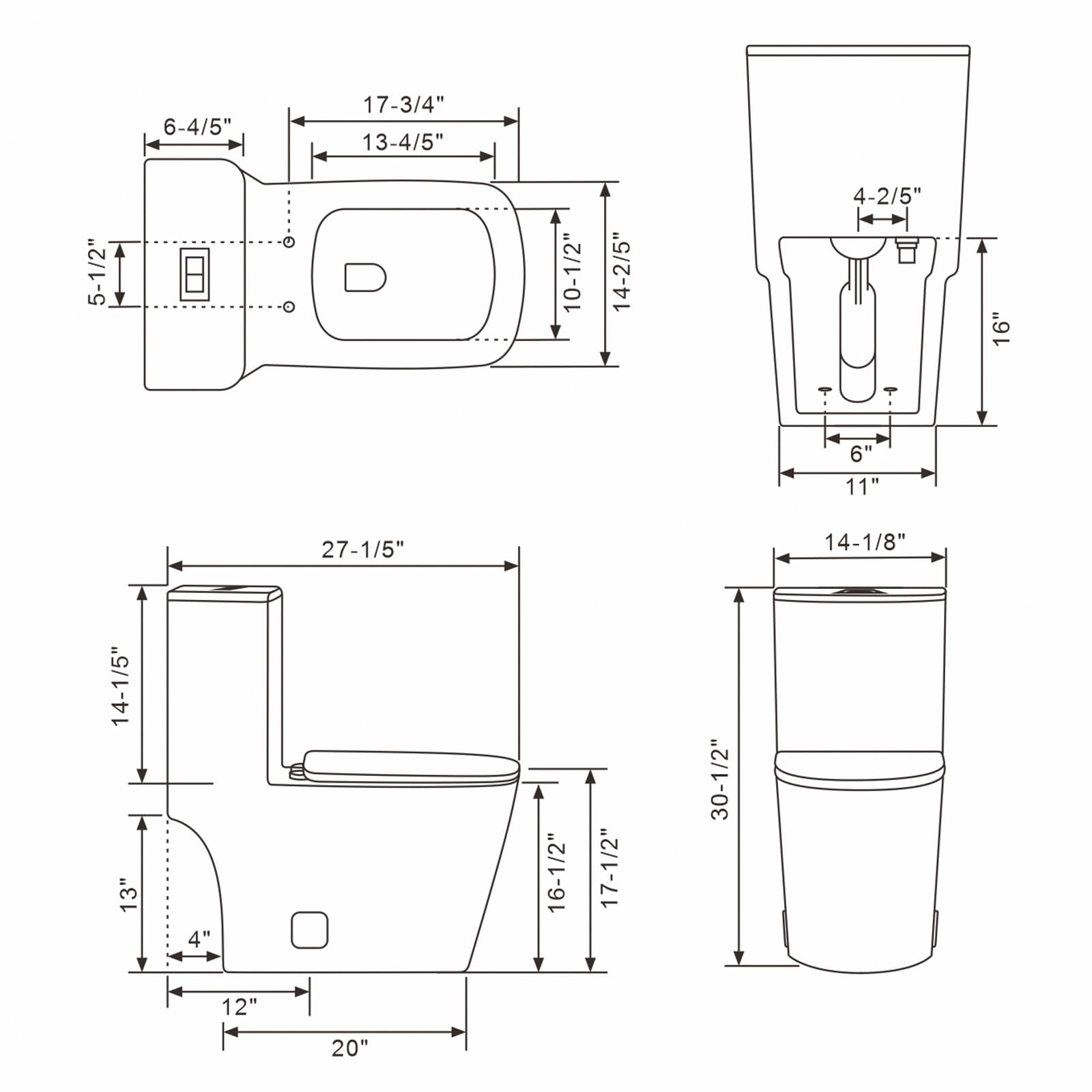Sarlai White Elongated Modern One Piece Toilet - MTLD-818