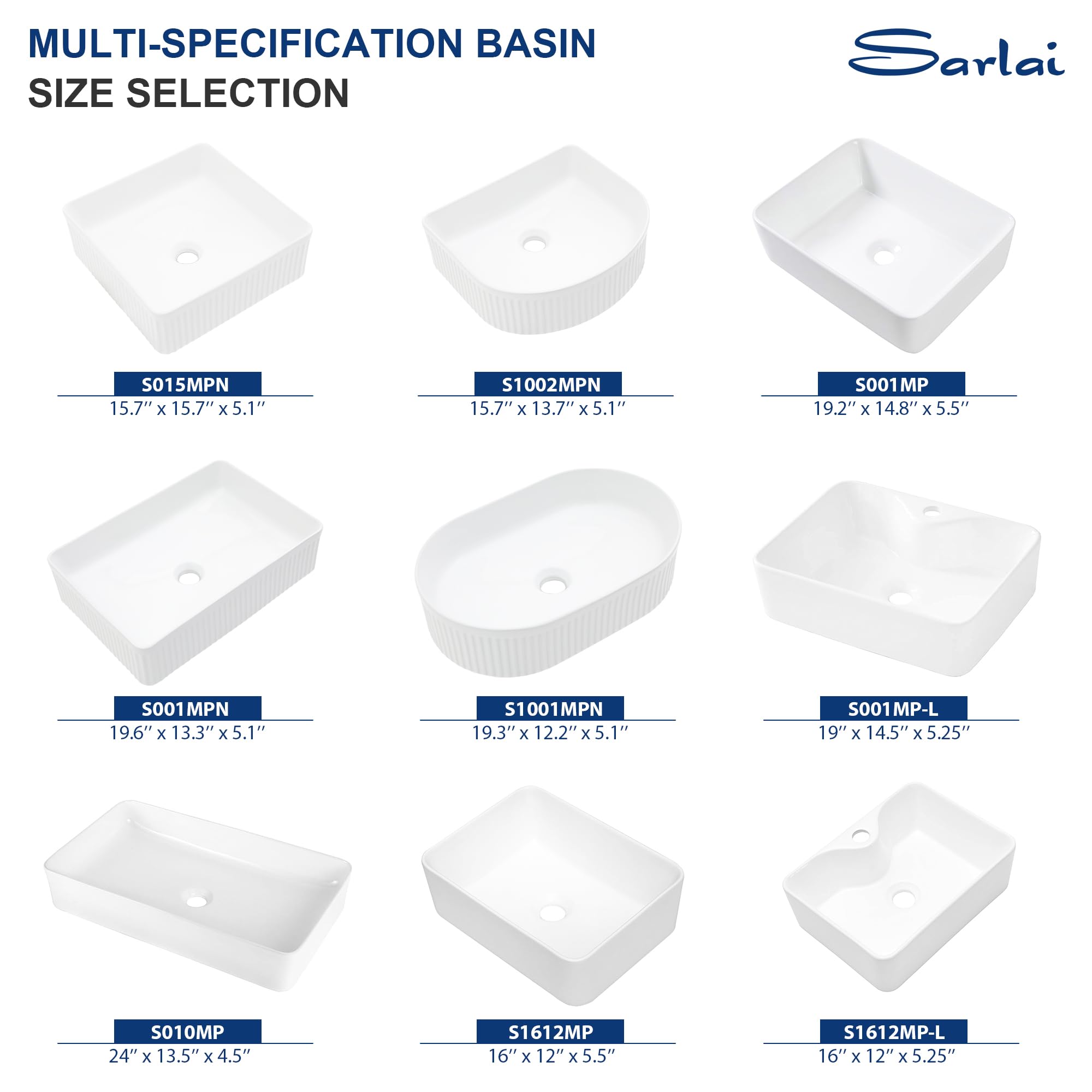 Sarlai 16'' x 12'' Ceramic Rectangular Drop-in Bathroom Vessel Sink