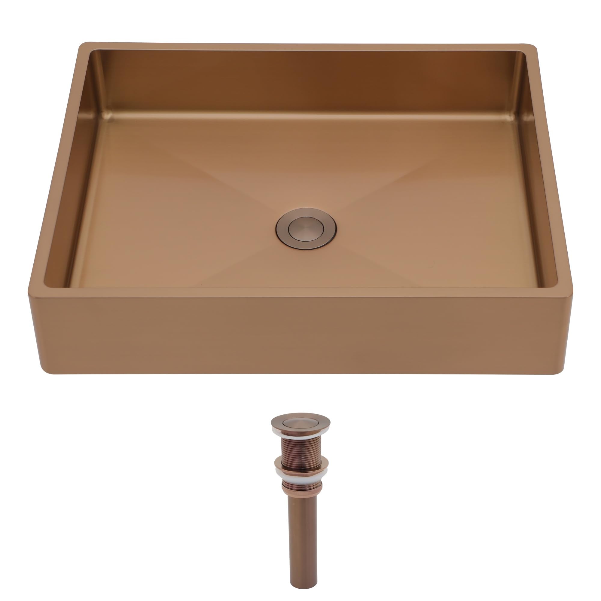 Sarlai 19'' x 15'' Stainless Steel Vessel Rectangular Bathroom Sink with Pop-Up Drain-Rose Gold