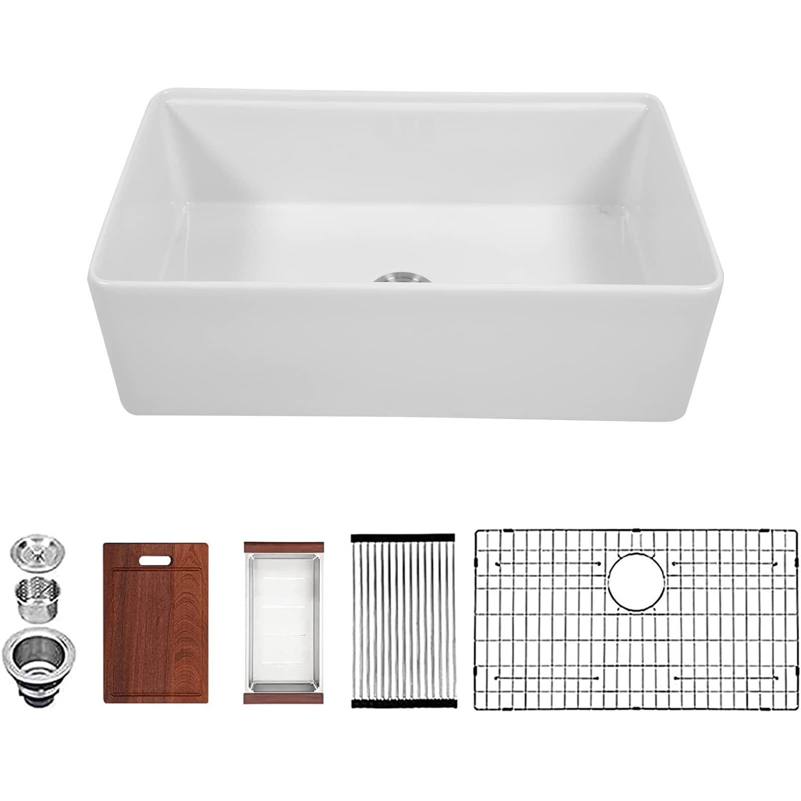 Sarlai 33'' White Apron Front Ceramic Workstation Fireclay Farmhouse Sink