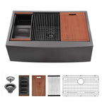 Sarlai 33in Stainless Steel Single Bowl Black NANO PVD Workstation Farmhouse Sink