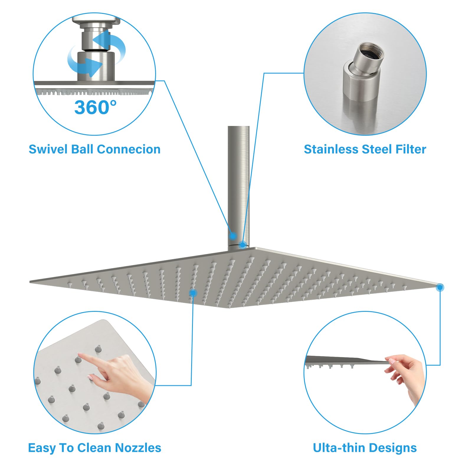 Sarlai 16'' Rain Adjustable Stainless Steel Shower Head