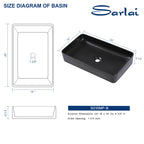 Sarlai Black Vessel Sink Rectangular - 24''x14'' Modern Bathroom Vessel Sink Rectangle Above Counter Black Ceramic Porcelain Lavatory Vanity Sink Art Basin