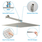 Sarlai 12'' Solid Square Ultra Thin 304 Stainless Steel Rain Shower Head, Brushed Nickel Finish with 11'' Solid Brass Adjustable Extension Shower Arm