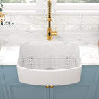 Sarlai 30'' Arch Curved Apron Front White Fireclay Farmhouse Sink, Single Bowl Porcelain Farm Kitchen Basin