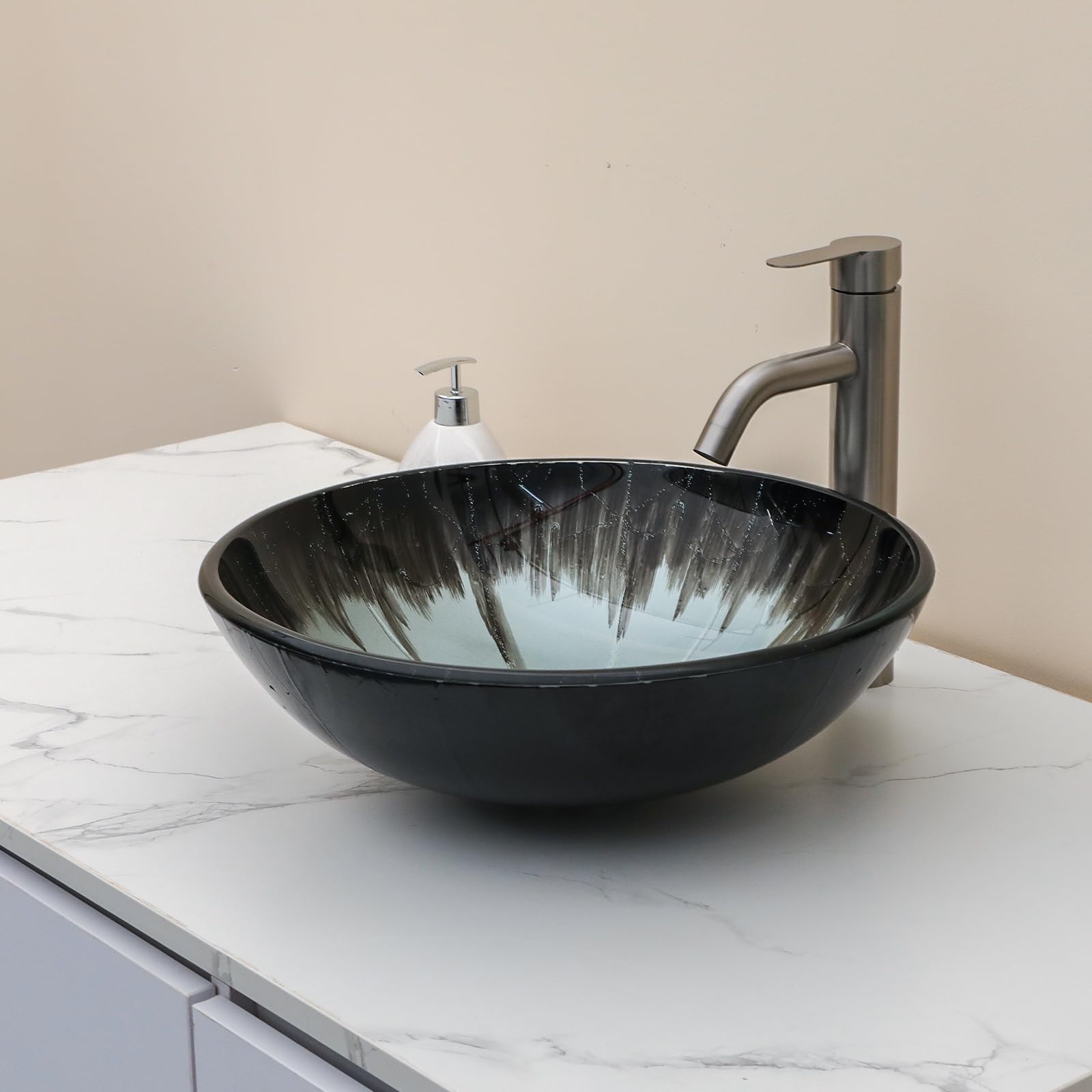 Sarlai 16.5''x16.5'' Black Round Tempered Glass Bathroom Vessel Sink, Countertop Basin with Pop-up Drain Combo Secondary image