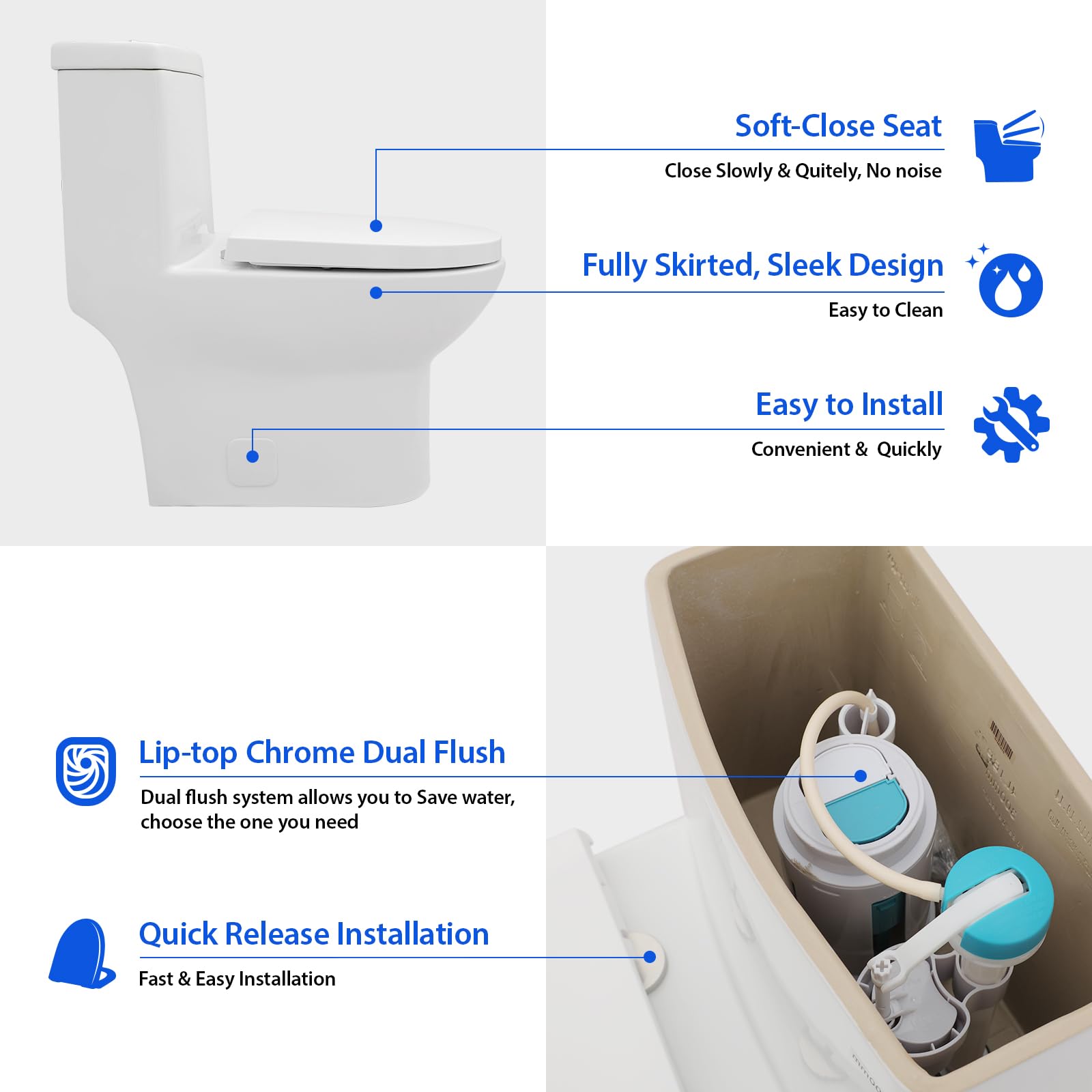 Sarlai White Elongated Modern One Piece Toilet - MTLD-153