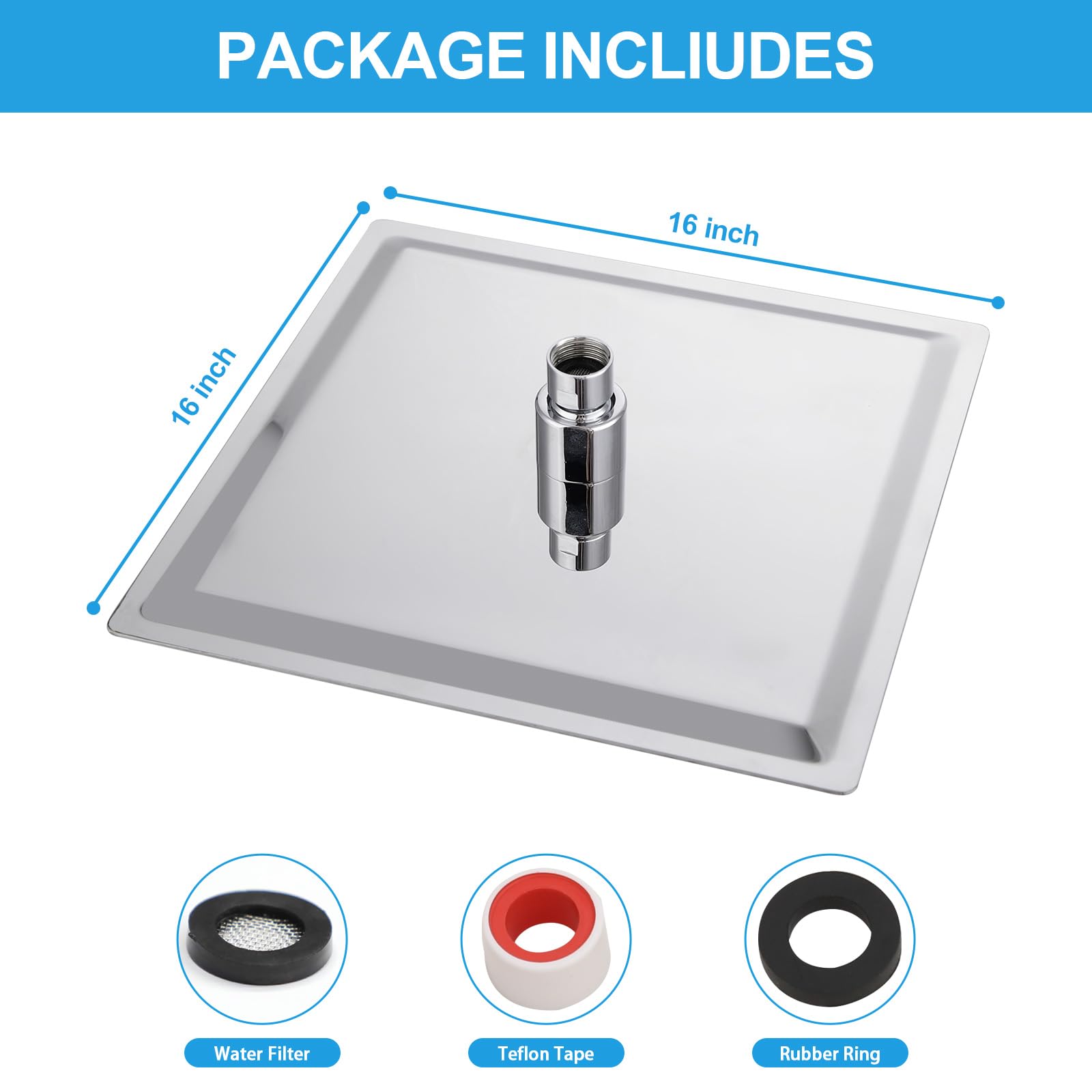Sarlai 16'' Stainless Steel Square High-Pressure Rain Shower Head