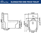 Sarlai Compact One Piece Elongated Toilet for Small Bathroom, Comfort Chair Height Dual Flush 1.1/1.6 GPF White Ceramic, 12'' Rough-In