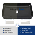 Sarlai Black Vessel Sink Rectangular - 24''x14'' Modern Bathroom Vessel Sink Rectangle Above Counter Black Ceramic Porcelain Lavatory Vanity Sink Art Basin